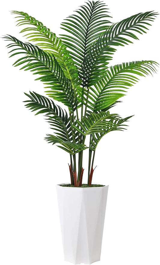 Artificial Palm Plant Indoor 5FT Fake Tree with White Diamond Planter Faux Tropical Areca Tall Fake Floor Plant in Pot Artificial Trees for Home Office Living Room Decor Indoor