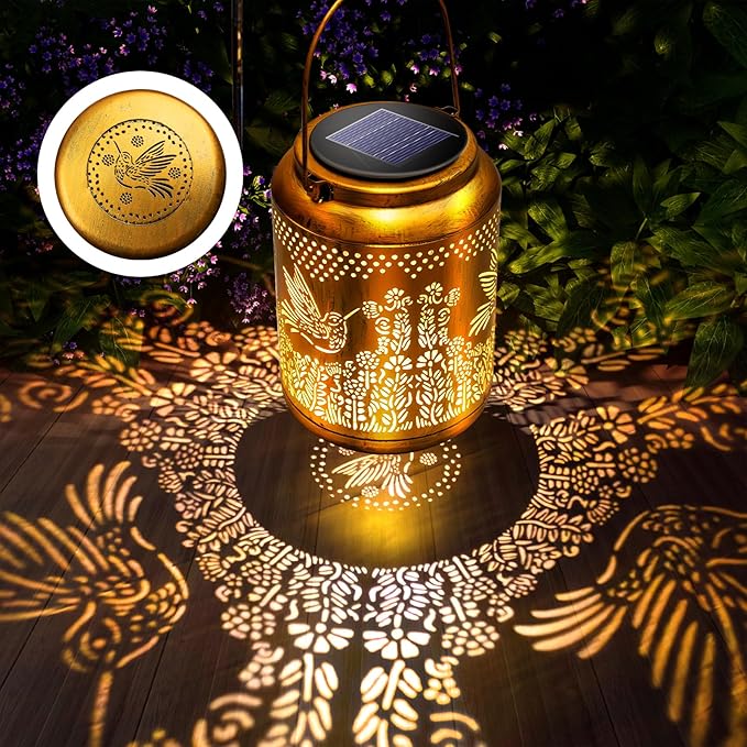 Hyrion 2Pack Hummingbird Solar Lanterns Outdoor Waterproof Metal Hanging Lights, Garden Decor Gifts for Women, Mom, Grandma Solar Decorations for Yard, Patio, Backyard, Porch, Lawn, Tabletop