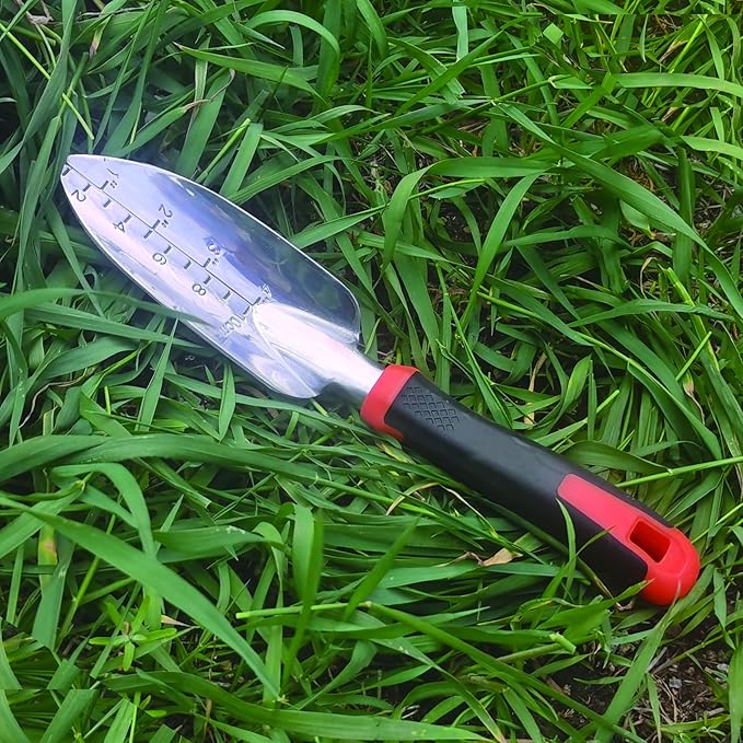 Garden Tools Set, 4 Piece Aluminum Hand Tool Kit with Ergonomic Handle, Heavy Duty Gardening Tools Include Hand Trowel, Transplant Trowel, Hand Rake and Weeder (Orange)