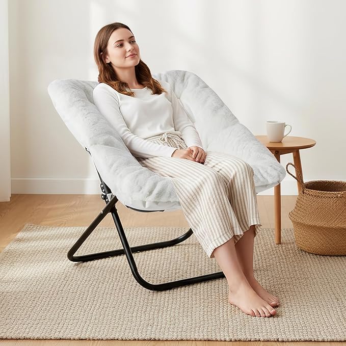 NEWBULIG Comfy Chair for Adults, Soft Faux Fur Foldable Lounge for Bedroom Living Room Dorm Rooms Flexible Reading Chair for Teens, Large Size, Square Shape