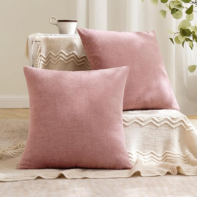 MIULEE Blush Pink Couch Pillow Covers 20x20 Inch, Set of 2 Soft Spring Chenille Decorative Square Throw Pillow Covers Farmhouse for Sofa Living Room Bed