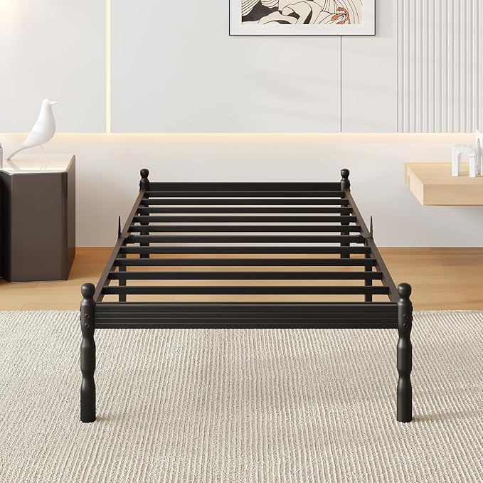 14 Inch Twin Size Bed Frames with 2 Pcs Mattress Slide Stopper, Twin Platform Bed Frame Metal, Heavy Duty, Non-Slip, Easy Assembly, No Box Spring Needed