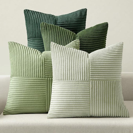 MIULEE Christmas Green Decorative Throw Pillow Covers 16x16 Inch Set of 4 Boho Farmhouse Cushion Covers Mordern Nordic Pillow Cases Soft Corduroy Gradient Home Decor for Couch Sofa Living Room Bed