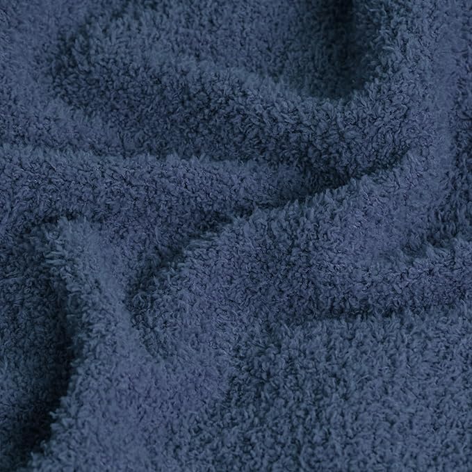 JOOJA Navy Blue Blanket Warm Queen Size Fuzzy Knitted Oversized Luxury Bed Blankets, Soft Lightweight Plush Blanket Queen Size for Cozy Nights (Navy Blue, 90x90)