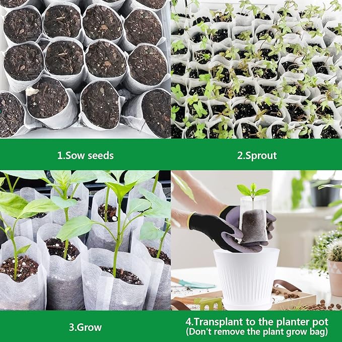 GREANER 200PCS Plant Nursery Bags, 3.5"x4.7" Biodegradable Non-Woven Fabric Plant Seeding Grow Bags, Vegetables Fabric Plant Seedling Pots, Transplant Pots Grow Pouch, Home Garden Supply