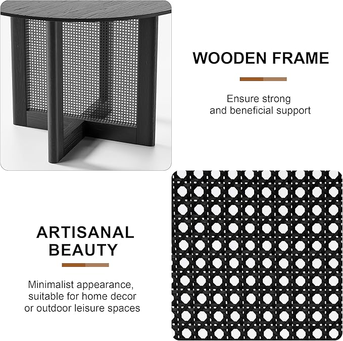 Casaphoria 46" Dining Table for 4, Wood Kitchen Table with Scratch-Resistant Top & Rattan Base, Modern Farmhouse Round Small Table for Living Room, Kitchen, Easy Assembly, Black (Chairs not Included)