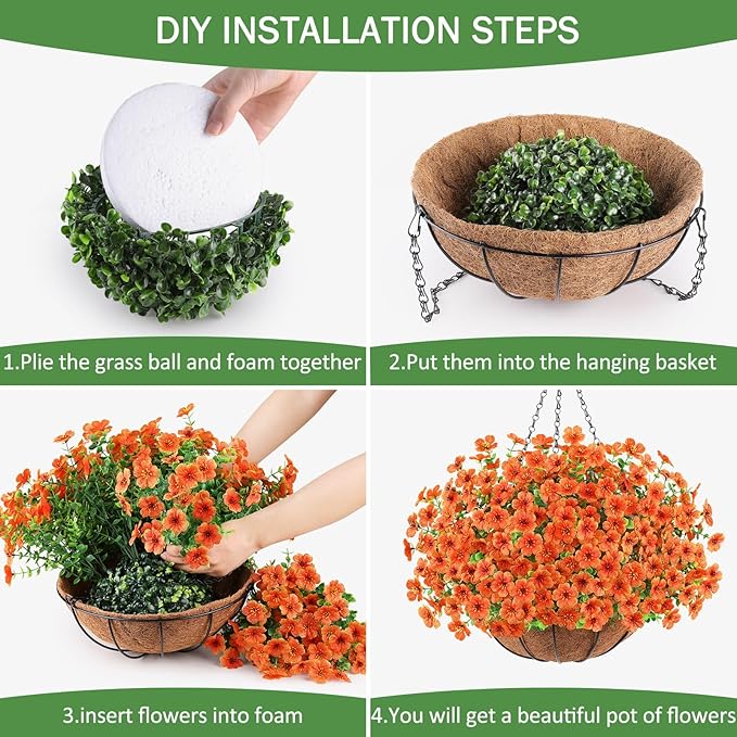 Artificial Fall Flowers Hanging Plants in Basket, Artificial Hanging Flowers for Autumn Outdoor Indoor Decor, UV Resistant Hanging Baskets with Fake Flowers for Fall Patio Garden Porch Deck Decoration