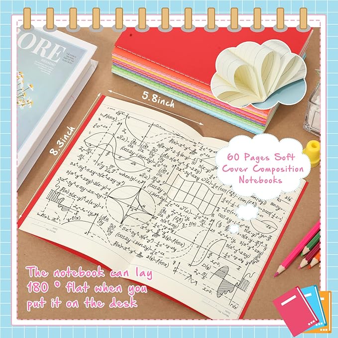 Handepo 100 Pack Composition Notebooks A5/A6 Ruled Lined Composition Kraft Notebooks Bulk Soft Cover Journals Travel Diary Memo for Students Classroom Office Supplies(A5,Fresh Color)