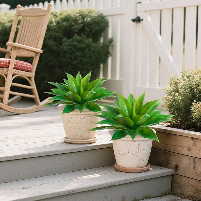 Artificial Agave Faux Agave Fake Greenery 18In Outdoor Artificial Plant Fake Plant for Indoor Home Decoration Plastic Plant Outdoor Decoration Front Porch Decor Simulation Tree 2Pack(Green)