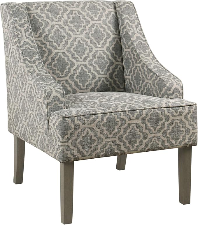 Homepop Home Decor | Upholstered Classic Swoop Arm Accent Chair | Accent Chairs for Living Room & Bedroom | Decorative Home Furniture, Ash Geometric