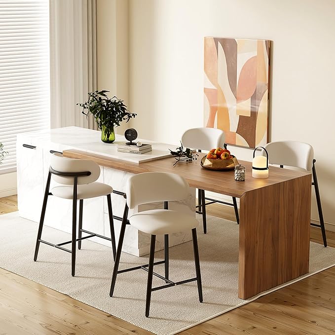 Bar Stools Set of 2 Counter Height Barstool Metal Kitchen Counter Height Bar Stool Island Chairs, Black/Cream White