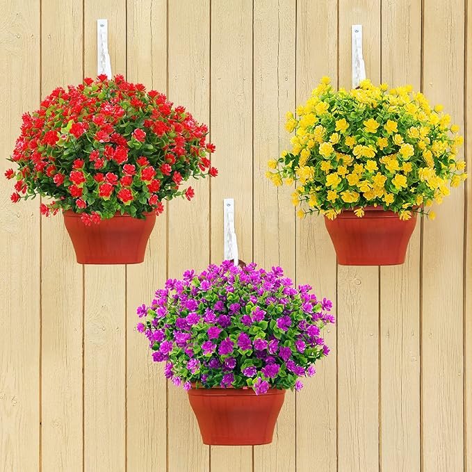 GREENRAIN Artificial Flowers Outdoor Fake Flowers for Decoration UV Resistant No Fade Faux Plastic Plants Garden Porch Window Box Décor (6 Bundles, 6#Red)
