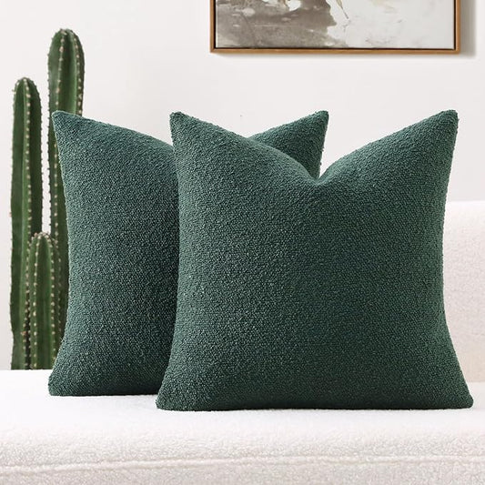 FUTEI Pack of 2 Dark Green Decorative Throw Pillow Covers 16x16 Inch Soft Cozy Solid Boucle Textured Cushion Case,Modern Home Decor for Couch Bed Living Room