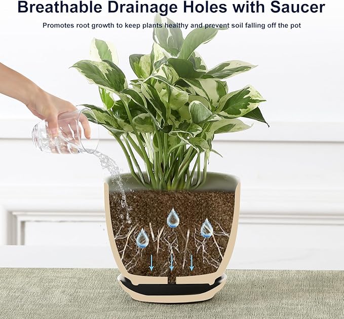 Sureasy Succulent Pots, 3.5 Inch Flower Pots for Indoor Plants, Small Plant Pots with Saucer & Drainage, Decorative Ceramic Planters for Succulent, Cactus, Set of 4, White