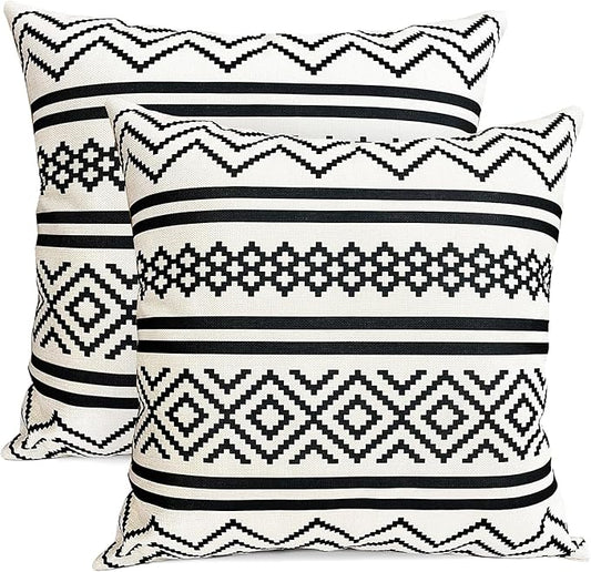Decorative Throw Pillow Covers Set of 2 Black Boho Pillow Covers 20x20 Inch Throw Pillow Cover Linen Pillowcase Modern Boho Farmhouse Outdoor Pillow Covers for Couch Sofa Bed Living Room
