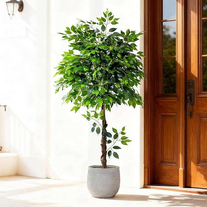 5ft Artificial Ficus Tree for Home Decor, Faux Silk Plants Faux Plant Fake Silk Trees with Pot for Indoor House Living Room Office Garden