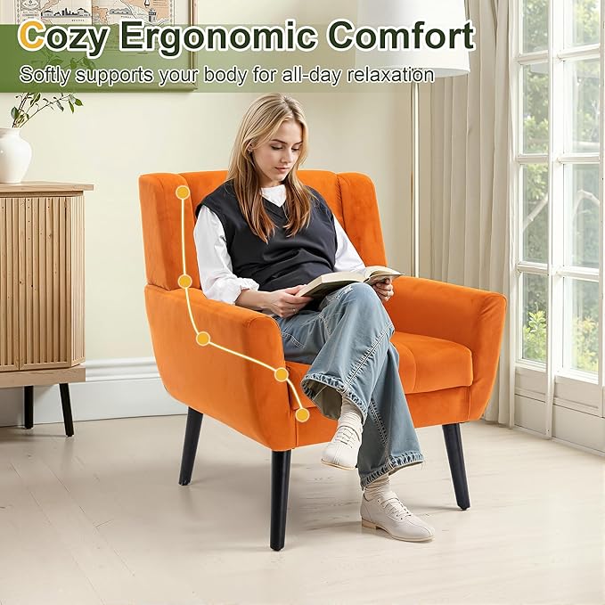 NicBex Accent Chair Set of 2, Modern Chair for Living Room Upholstered Foam Filled Living Room Chairs with Metal Legs Velvet Cozy Lounge Armchair for Living Room Bedroom,Orange