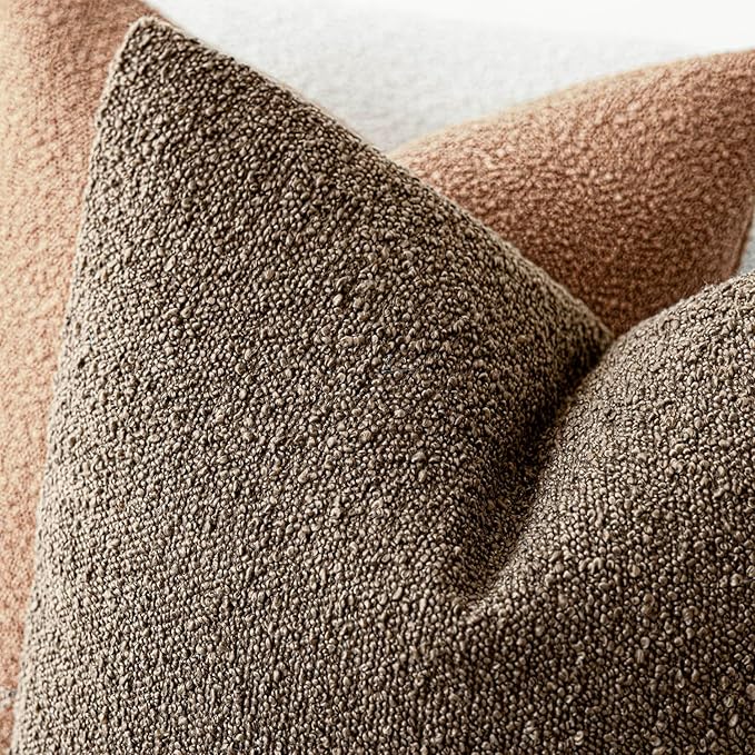 Foindtower Set of 2, Decorative Textured Boucle Throw Pillow Covers Accent Solid Pillow Cases Soft Cozy Couch Cushion Case for Chair Sofa Bedroom Living Room Home Decor 24x24 Inch Light Brown