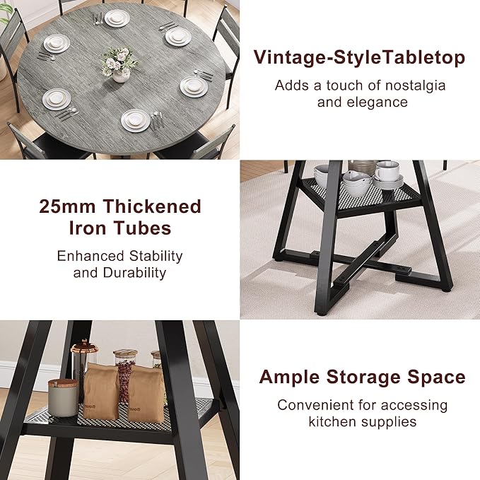 51" Round Dining Table for 6,Kitchen Dining Room Circle Dinner Pedestal Table,Space Saving Wood Kitchen & Dining Room Furniture (Grey, 51In)