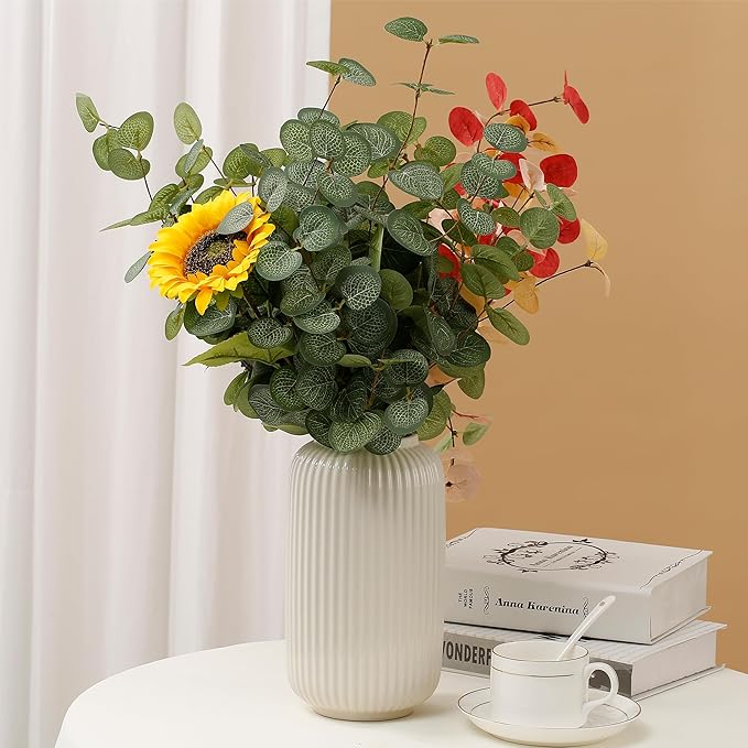 6 Bunches Artificial Eucalyptus Stems 24" Faux Eucalyptus Leaves Branches Silk Fake Green Foliage Artificial Plants Greenery for Flower Arrangement Home Wedding Party Decoration