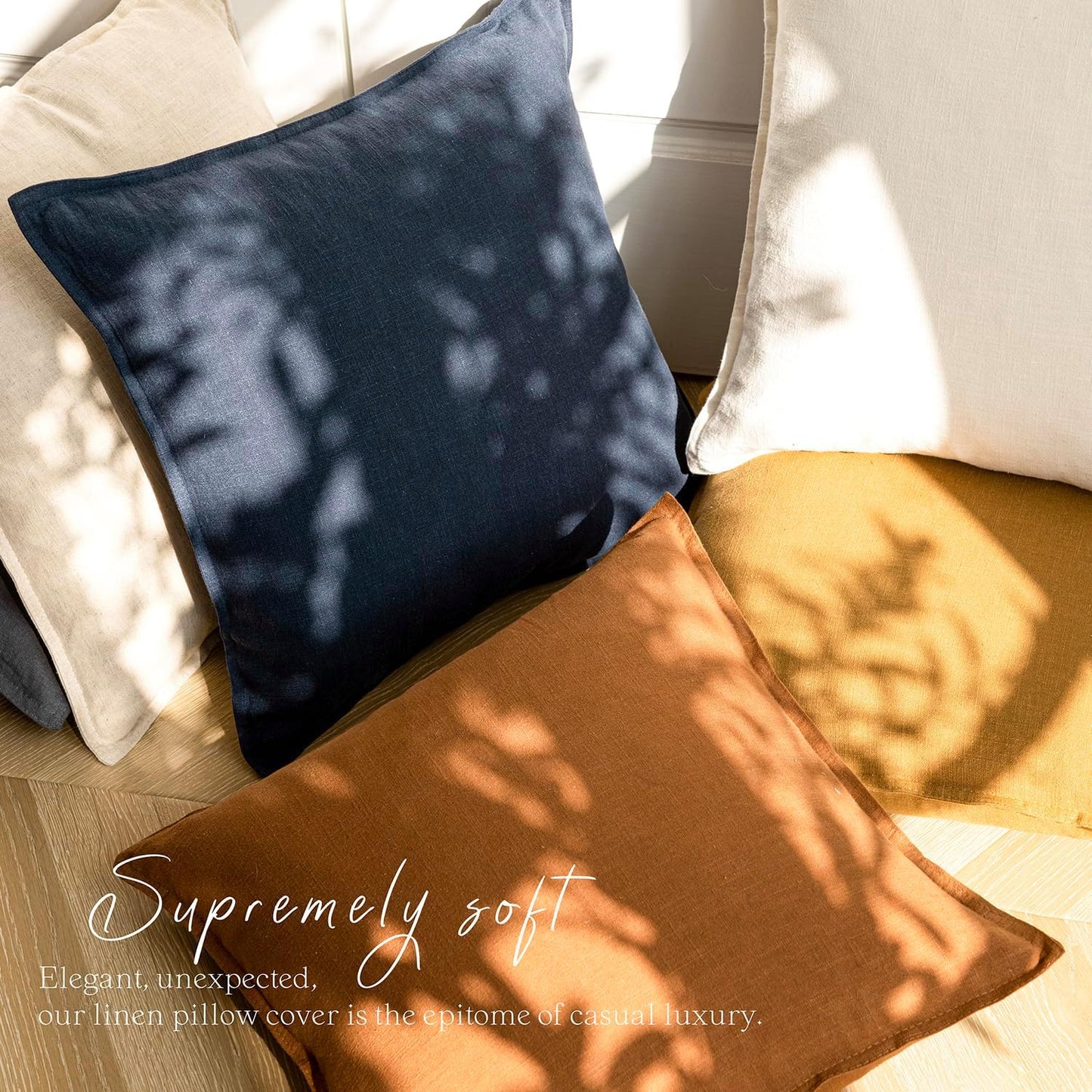 Foindtower Pack of 2, Decorative Linen Soild Throw Pillow Covers Soft Accent Square Cushion Case Boho Farmhouse Pillowcase for Chair Couch Sofa Bedroom Living Room Home Decor 18 x 18 Inch Navy Blue