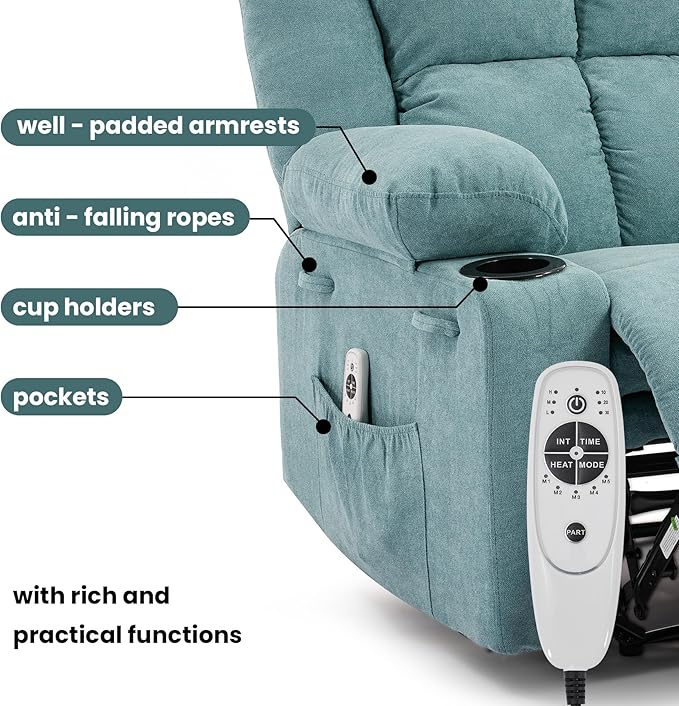 Manual Recliner Chair with Heating & Massage,Ergonomic Overstuffed Breathable Fabric Reclining Chair with Side Pockets,Q235 Steel Frame Lazy Boy Recliner Single Sofa for Living Room Bedroom