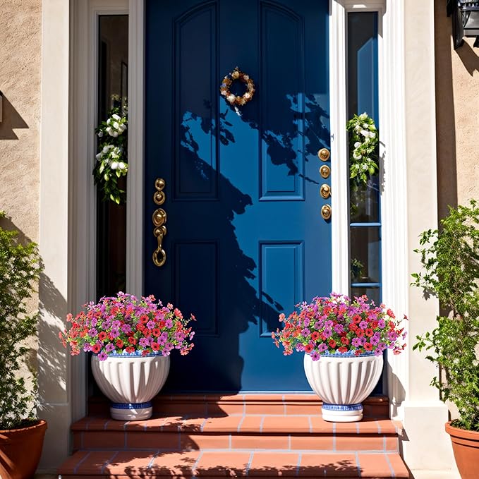 Artificial Fake Plants Flowers for Outdoor Spring Summer Decor, 12 Bundles Faux Silk Daisy for Planter Pot Colorful UV Resistant Look Real for Front Door Porch Patio Outside Yard(Purple Red)