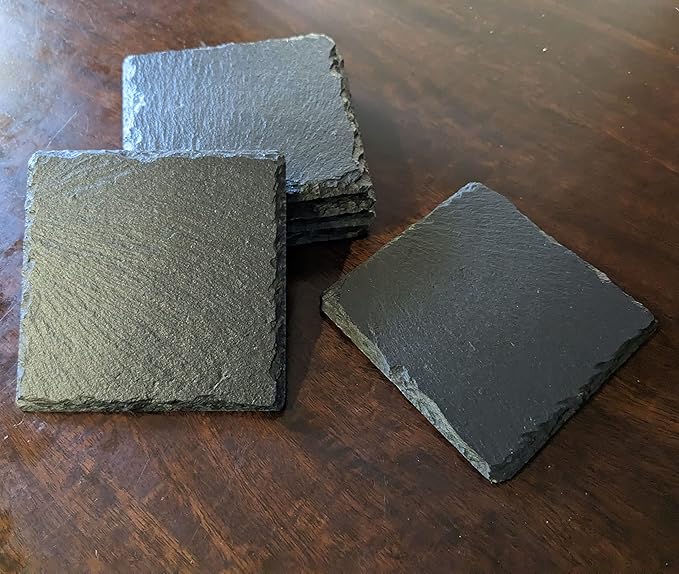 Mountain Majesty Slate Coasters with Stunning Mountain Scene Design - Perfect for Home and Office Decor and Protection of Surfaces, Available in Square or Round Coasters - Square Slate - Set of 6