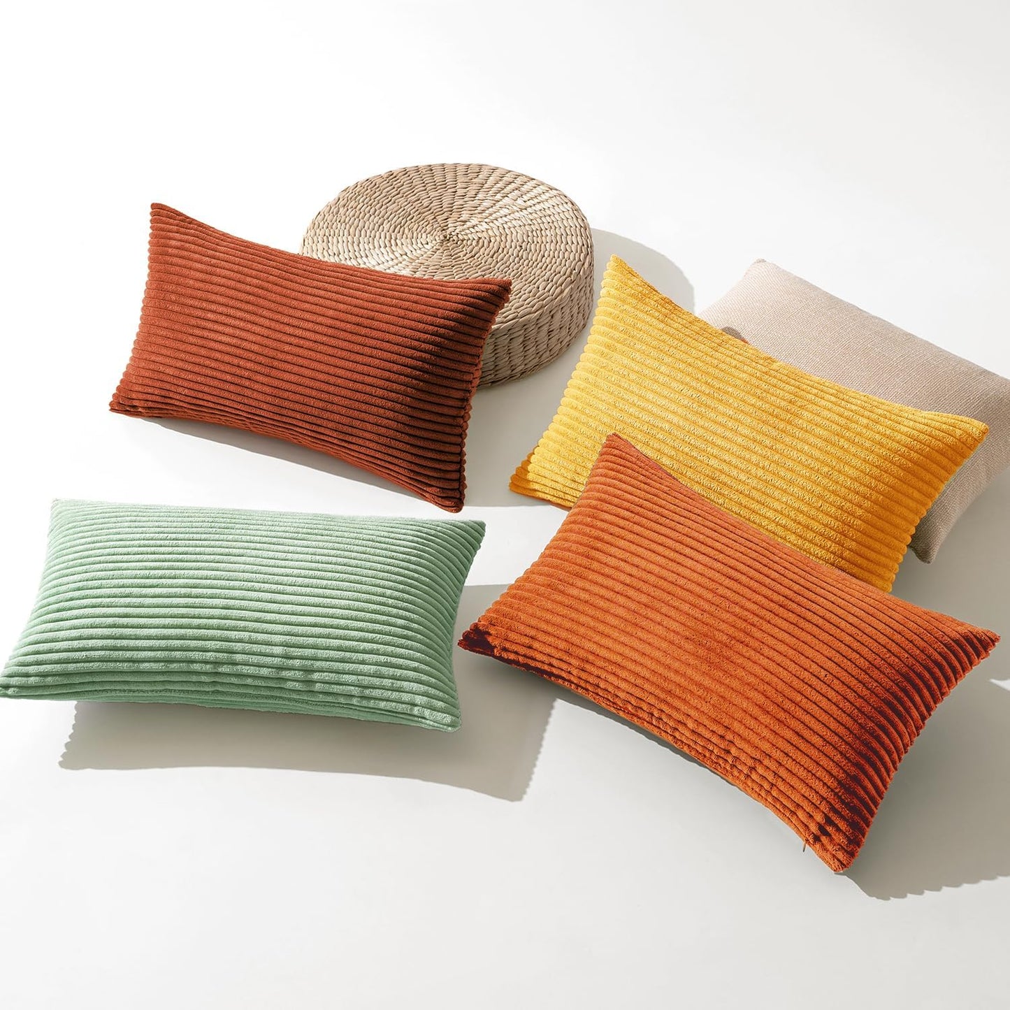 MIULEE Fall Decorative Throw Pillow Covers 12x20 Inch Set of 4, Vibrant Cushion Covers Vintage Retro Home Decor, Mix and Match Color Clash Design for Sofa Couch Bed Living Room Yellow Rust Green