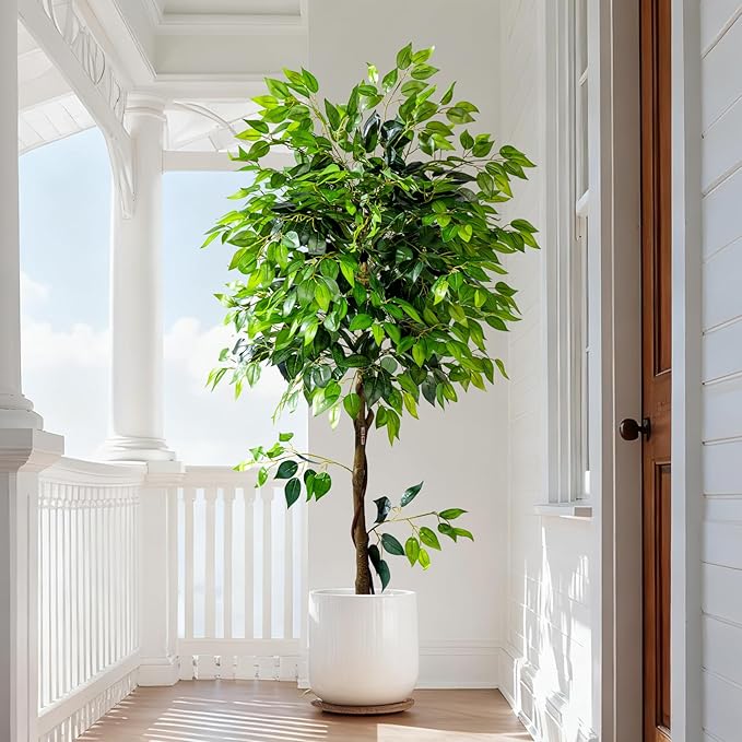6ft Artificial Ficus Tree for Home Decor, Faux Silk Plants Faux Plant Fake Silk Trees with Pot for Indoor House Living Room Office Garden