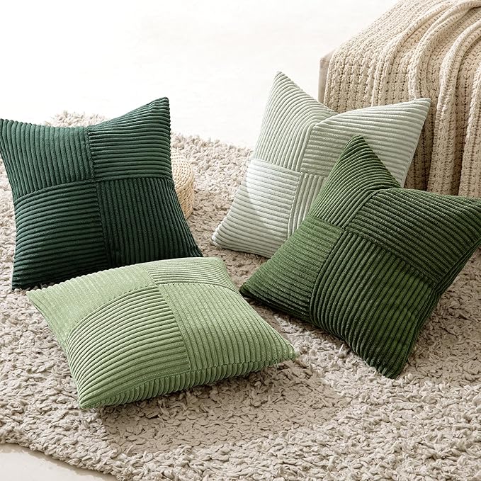 MIULEE Christmas Green Decorative Throw Pillow Covers 24x24 Inch Set of 4 Boho Farmhouse Cushion Covers Mordern Nordic Pillow Cases Soft Corduroy Gradient Home Decor for Couch Sofa Living Room Bed