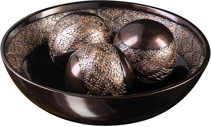 Creative Scents Dublin Brown Decorative Bowl with Orbs Set - Centerpiece Table Decorations - Coffee Table Decor - Home Decorations for Living Room Decor, Table Centerpieces for Dining Room Table