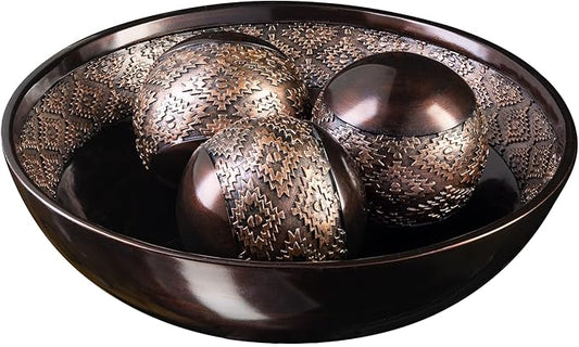 Creative Scents Dublin Brown Decorative Bowl with Orbs Set - Centerpiece Table Decorations - Coffee Table Decor - Home Decorations for Living Room Decor, Table Centerpieces for Dining Room Table