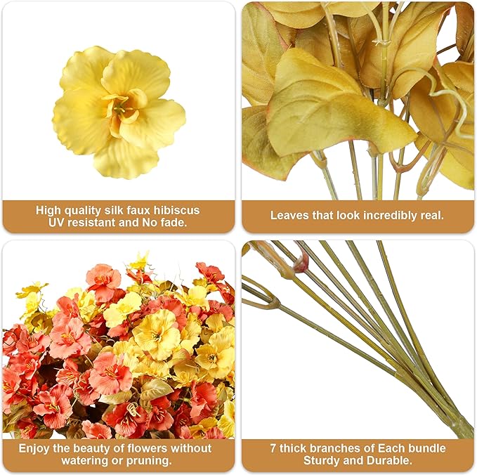 INSPRING Fake Fall Flowers Artificial Mums for Outdoors Autumn Decoration, Faux Silk Flowers Plants Realistic UV Resistant Tropical Flower Artificial for Outside Planter Patio (F2MixHC, 6 Bundles)