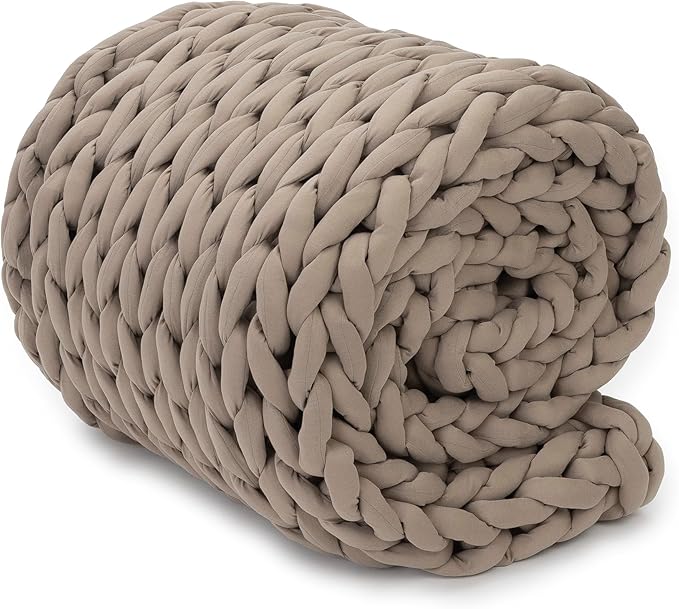 Nuzzie Chunky Knit Weighted Blanket - Breathable, Cooling, Hand Made Knit Throw Blanket for Sleep for Relaxation - Machine Washable, Stylish Design (Taupe, Throw | 12lbs | 44"x60")