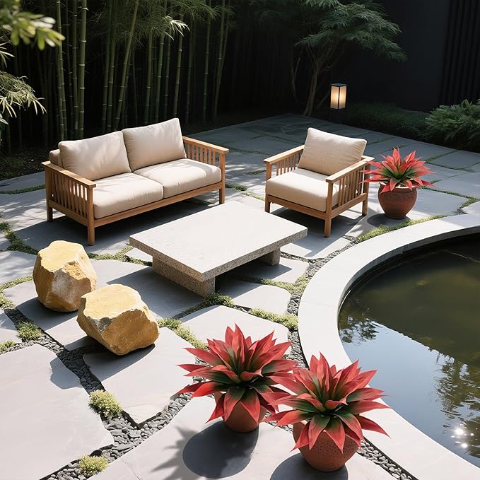 Artificial Agave Faux Agave Fake Greenery Outdoor Artificial Plants Fake Plants 28" for Indoor Home Decor Plastic Plants Outdoor Decor Front Porch Decor Simulation Plants(Red) 2pcs No Vase