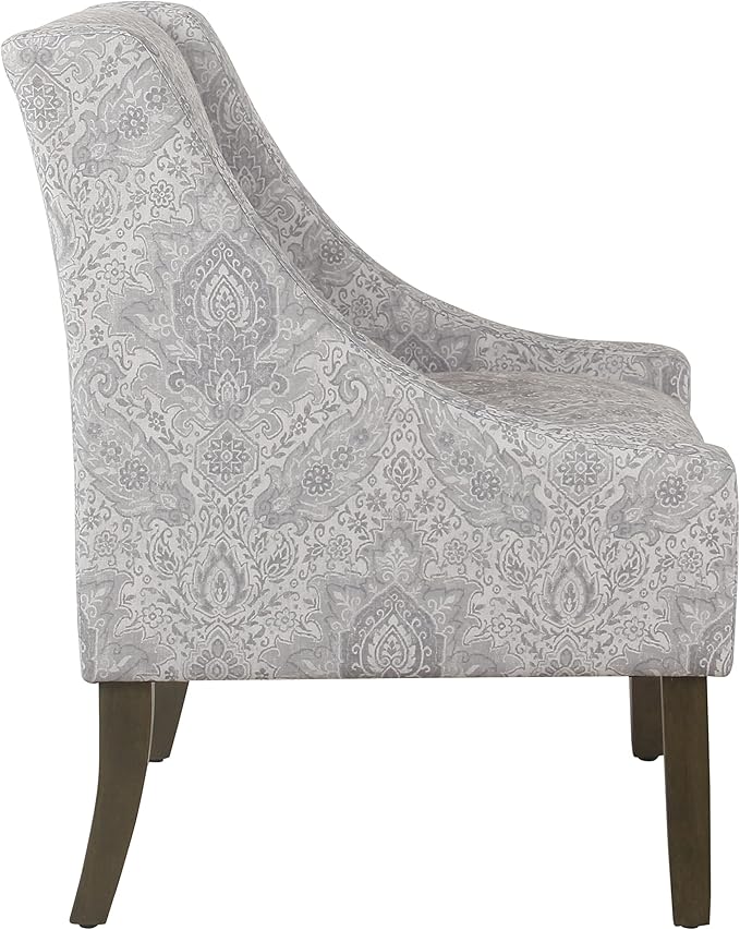 Homepop Home Decor | Upholstered Classic Swoop Arm Accent Chair | Accent Chairs for Living Room & Bedroom | Decorative Home Furniture, Gray Damask