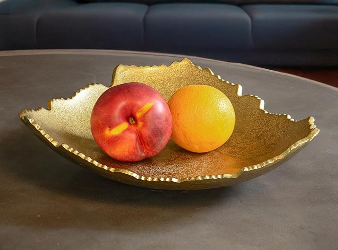 Red Co. 12” Decorative Antique Golden Allure Torn Metal Centerpiece Bowl with Sculpted Edges