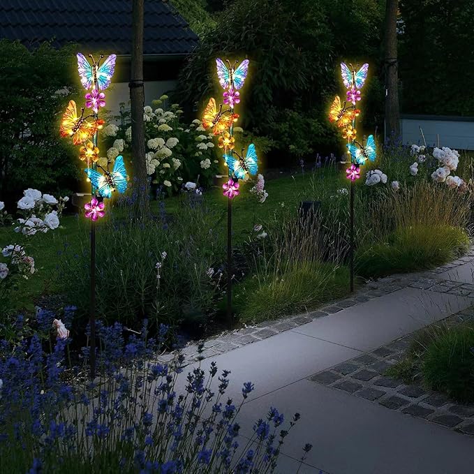 Solar Lights Outdoor Waterproof Garden Butterfly Light Decorative Solar Stake Lights with Butterflies Decor for Garden Yard Lawn Patio Pathway(2 Pack)