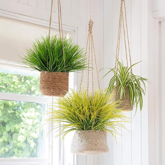 RECUTMS Fake Grass Plant,Fake Plants Outdoor, Artificial Grass, UV Resistant Fake Bushes Plastic Artificial Greenery Shrubs, Faux Greenery for House Garden Patio Front Porch Indoor Decor(Yellow)