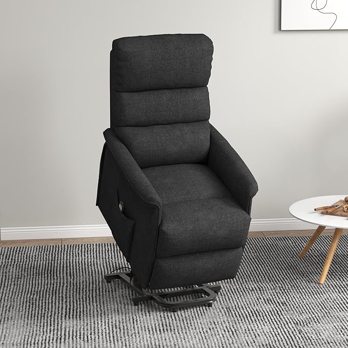 HOMCOM Power Lift Recliner Chair for Elderly, Easy Assembly, Fabric Lift Chair for Adults, Recliner Sofa with Remote Control, Side Pockets for Living Room, Black