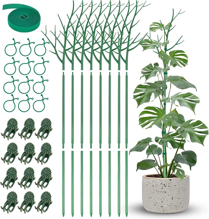 NiHome Comprehensive Plant Support Stake Set of 8 - Durable, UV Resistant 39.5" Stakes with Extension Poles, Orchid Clips & Plant Ties for Climbing Indoor & Outdoor Plants, Monstera, Pothos & More
