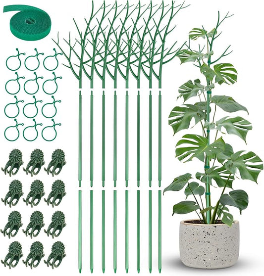 NiHome Comprehensive Plant Support Stake Set of 8 - Durable, UV Resistant 39.5" Stakes with Extension Poles, Orchid Clips & Plant Ties for Climbing Indoor & Outdoor Plants, Monstera, Pothos & More