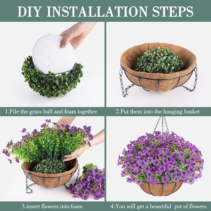 AGIRL Artificial Flowers Hanging Plants in Basket,Artificial Hanging Flowers for Outdoor Indoor Decor,UV Resistant Hanging Baskets with Fake Flowers for Patio Garden Porch Deck Decoration
