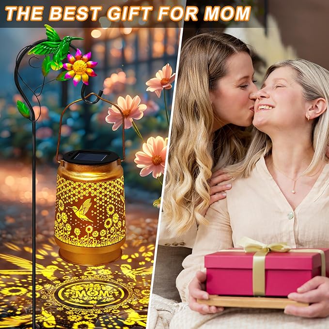 Solar Lanterns Outdoor Waterproof with Shepherd Hook,Hummingbird Garden Decor Christmas Decorations Birthday Gifts for Women Mom,Hanging Solar Lights Metal Bird Decorative for Yard,Patio,Porch,Lawn