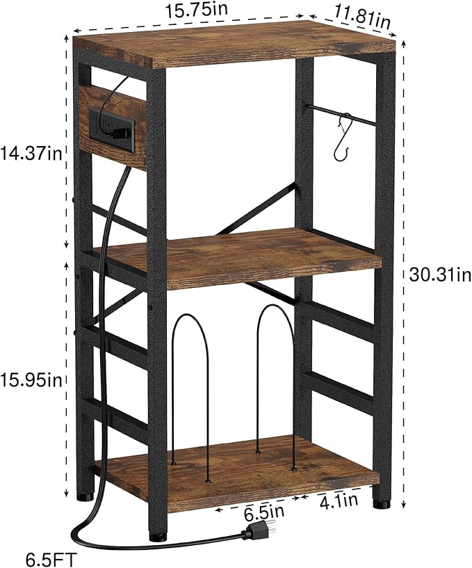 End Table with LED Light,Record Player Stand with Charging Station,Vinyl Records Storage,Turntable Stand Albums Storage for Music Room Studio-Modern Brown