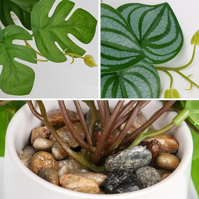 Fake Plants Set of 2 Artificial Plants Small Faux Plants with White Ceramic Pots Fake Potted Plants Artificial Decor for Home Bathroom Shelf Office Desk Window Kitchen Fake Indoor Plants