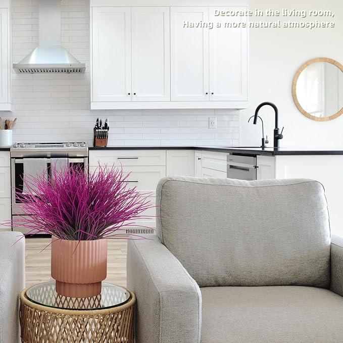 RECUTMS 12 Bundles Artificial Grass Fake Plants Outdoor Fake Grass UV Resistant Greenery Plastic Plants for Home Window Garden Office Patio Hanging Planter Pathway Front Porch Décorr(Fuchsia)