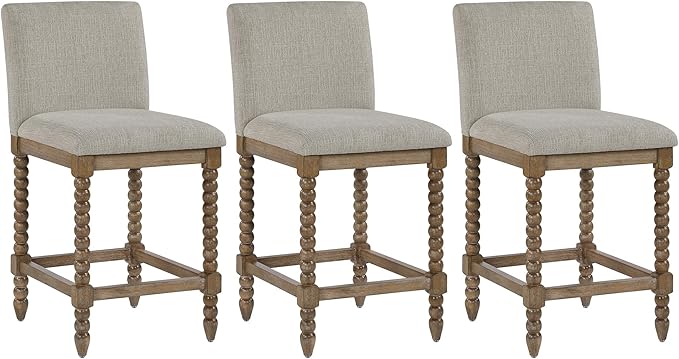 DUHOME Spindle Counter Stools Set of 3 with Padded Spring Seat,Wooden Bar Stools Farmhouse 26 Inch Counter Height Stools Chairs with Spindle Back for Kitchen Island