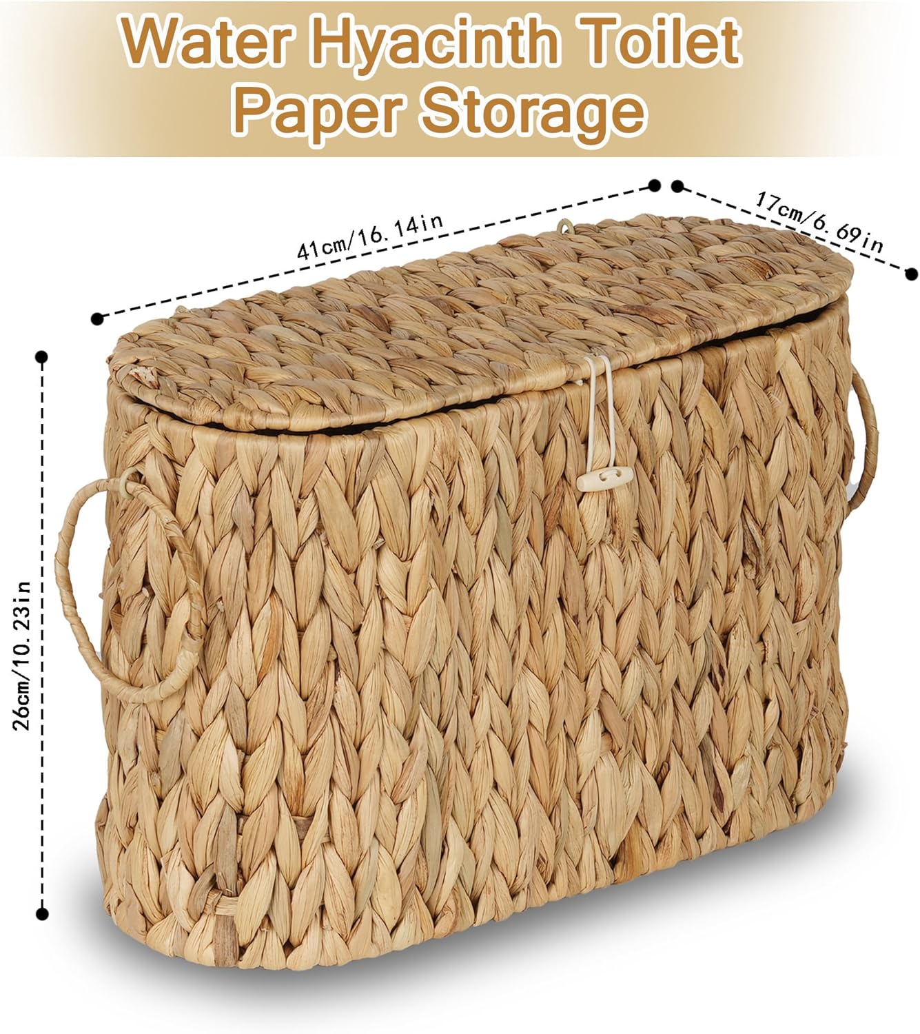 efluky Toilet Paper Storage Basket, Water Hyacinth Slim Toilet Paper Holder with Lid- Holds Up to 9 Mega Rolls, Home Bathroom Decor Organizer